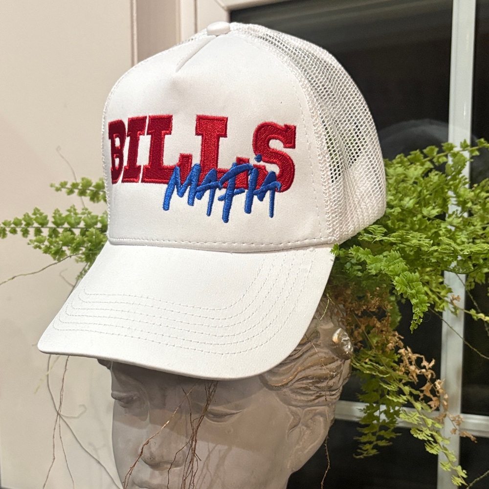 White Mesh Cap with Bills Mafia Red and Blue Embroidery